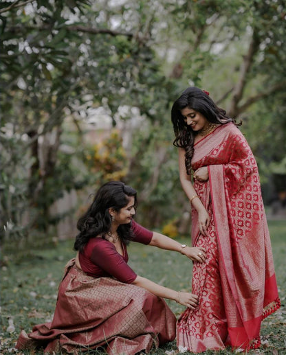 Vibrant Red Kanjivaram Silk Saree with Matching Border - Iconic Ethnic Wear Choice