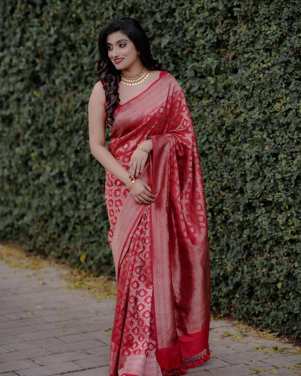 Vibrant Red Kanjivaram Silk Saree with Matching Border - Iconic Ethnic Wear Choice