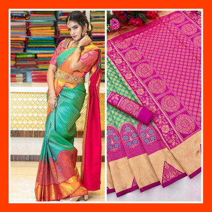 Elegant Parrot Green Saree with All-Over Pallu and Kanjivaram Silk Appeal