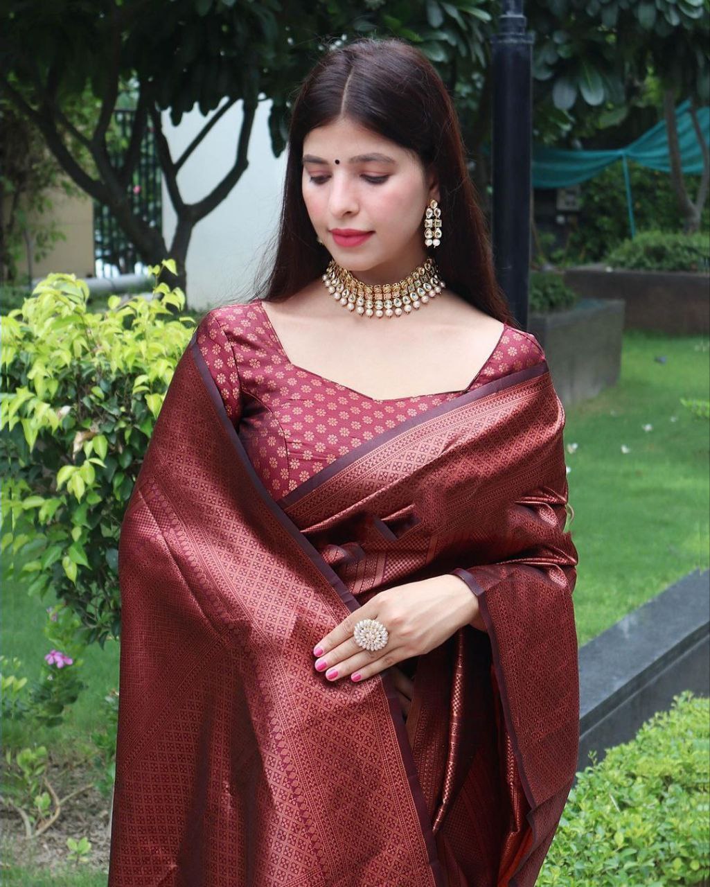 Traditional Maroon Color Soft Silk Kanjivaram Saree with Elegant Matching Border