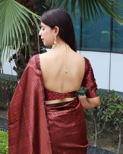 Traditional Maroon Color Soft Silk Kanjivaram Saree with Elegant Matching Border