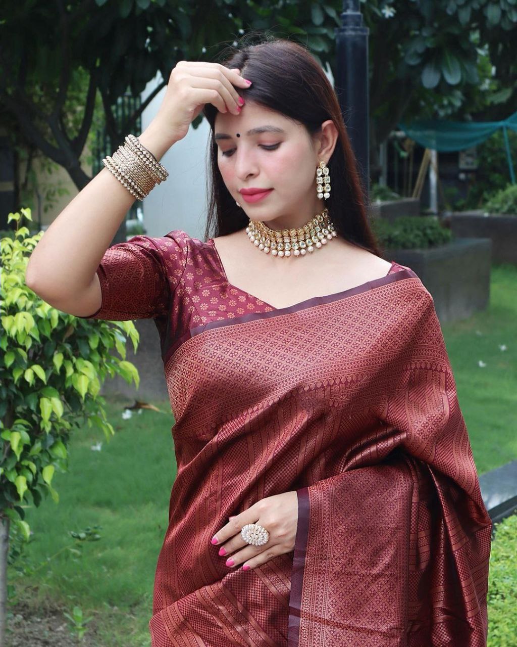 Traditional Maroon Color Soft Silk Kanjivaram Saree with Elegant Matching Border