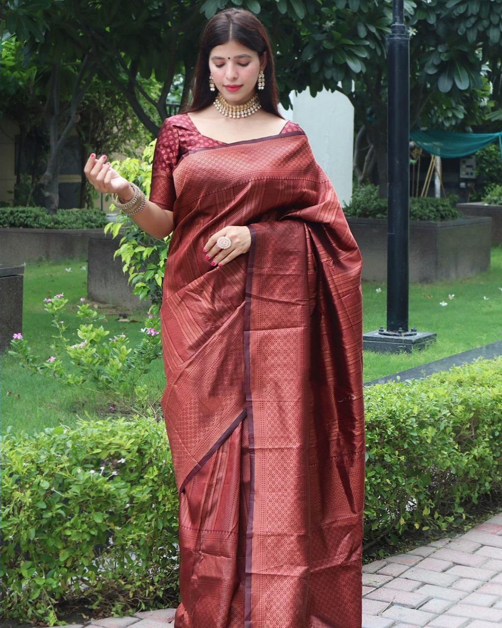 Traditional Maroon Color Soft Silk Kanjivaram Saree with Elegant Matching Border