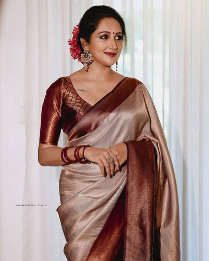 Exclusive Rosy Brown Kanjivaram Saree with a Luxe Border Finish