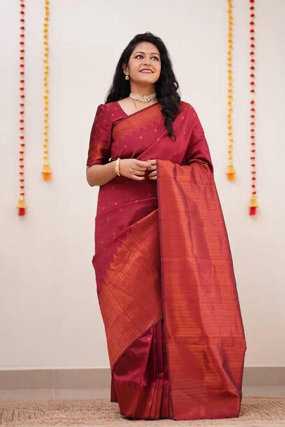 Premium Maroon Kanjivaram Silk Saree with Gorgeous Pallu and Matching Border