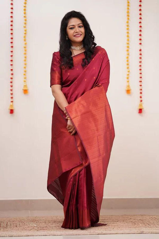 Premium Maroon Kanjivaram Silk Saree with Gorgeous Pallu and Matching Border