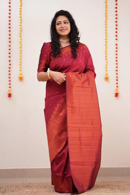 Premium Maroon Kanjivaram Silk Saree with Gorgeous Pallu and Matching Border