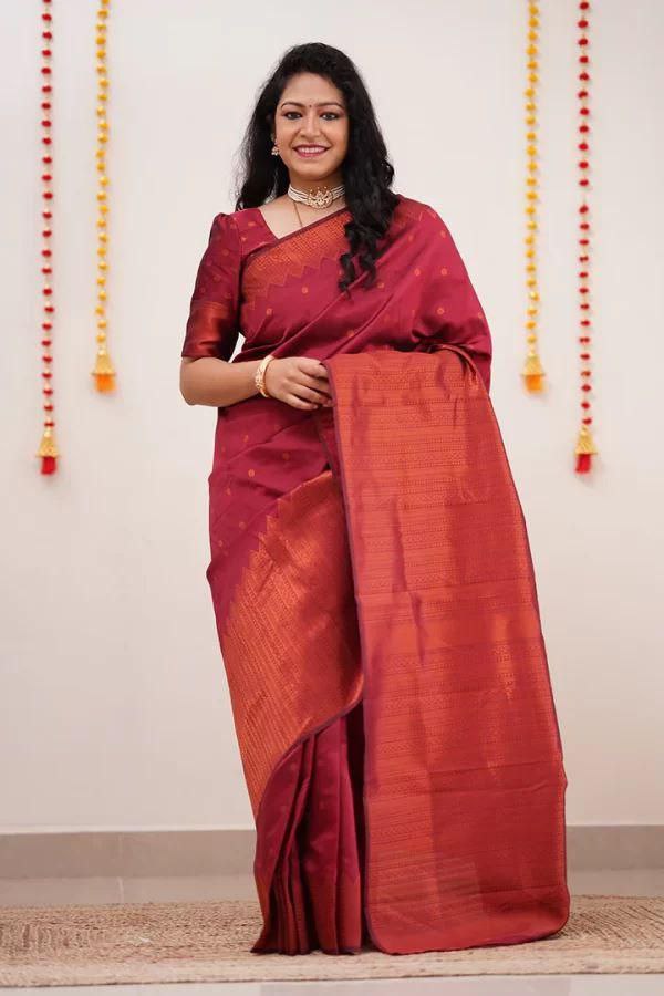 Premium Maroon Kanjivaram Silk Saree with Gorgeous Pallu and Matching Border