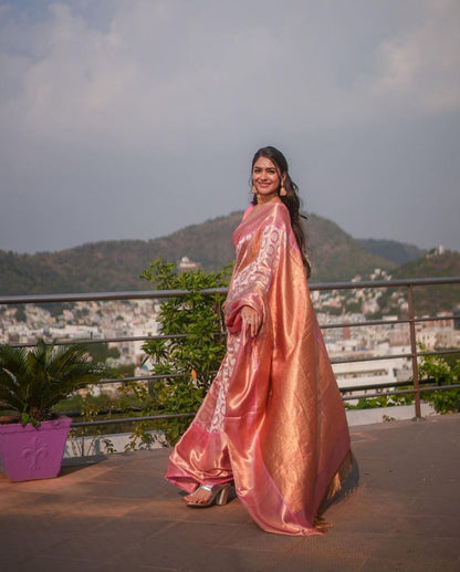 Pink Soft Silk Kanjivaram Saree for Women with Elegant Matching Border