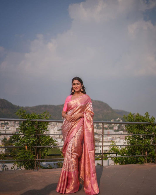 Pink Soft Silk Kanjivaram Saree for Women with Elegant Matching Border