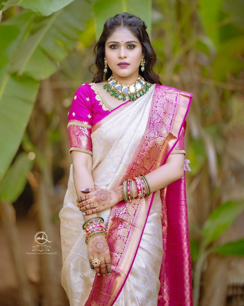 Traditional White Kanjivaram Silk Saree with Pallu and Matching Border Embellishments