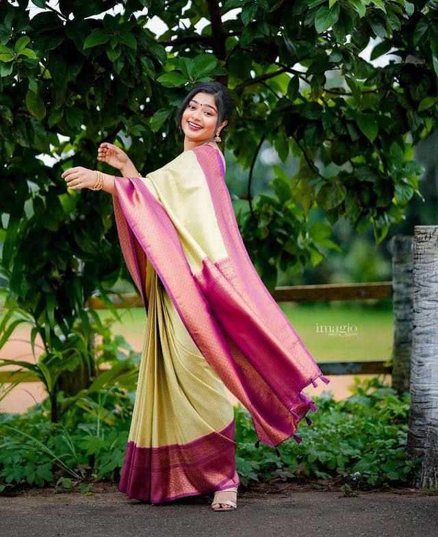 Traditional Light Pista Silk Saree with Matching Border Elegance