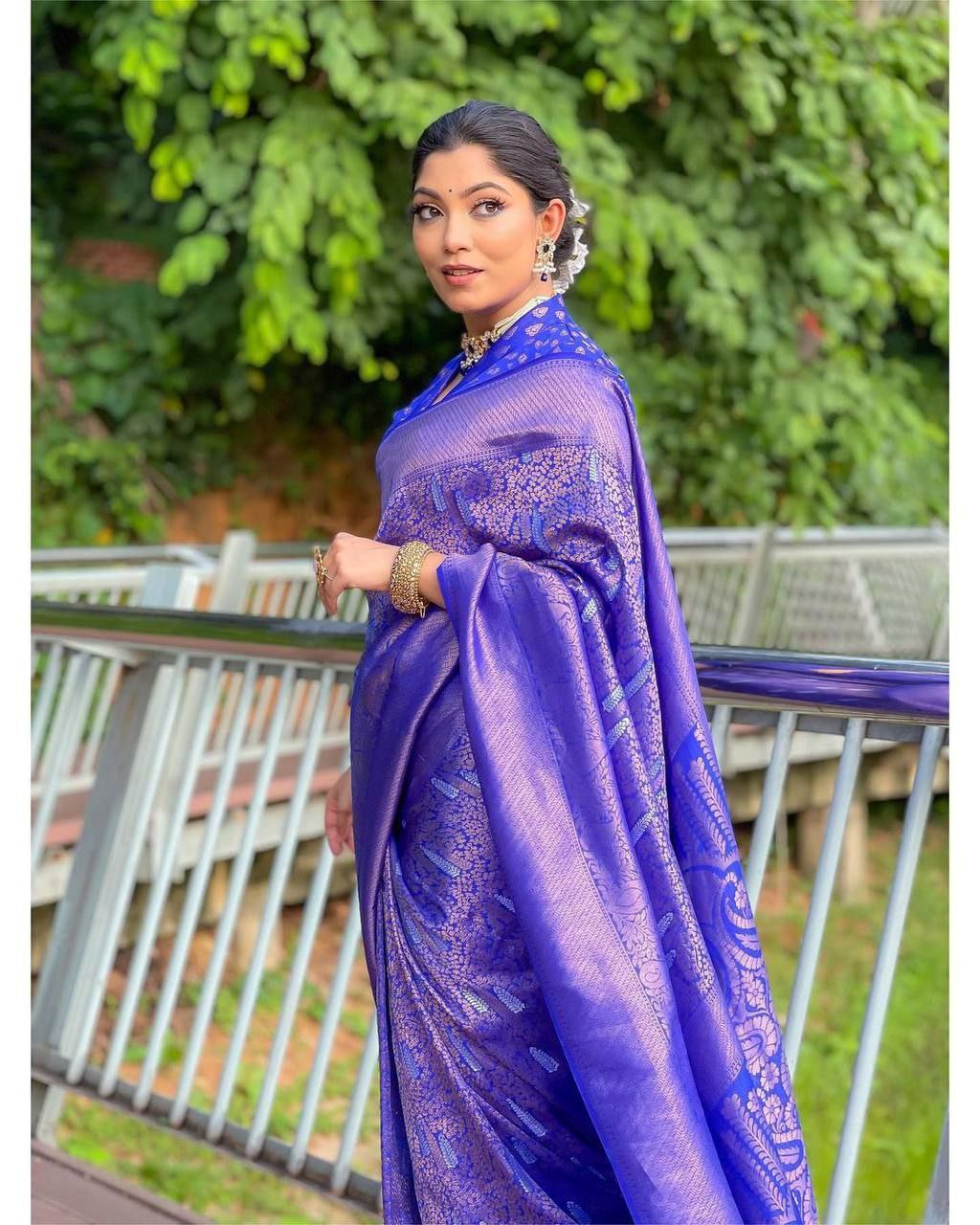 Unmatched Elegance: Blue Kanjivaram Saree with Stunning Borders