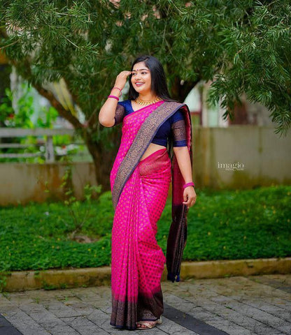 Luxurious Pink Kanjivaram Saree in Soft Silk with a Unique Matching Border