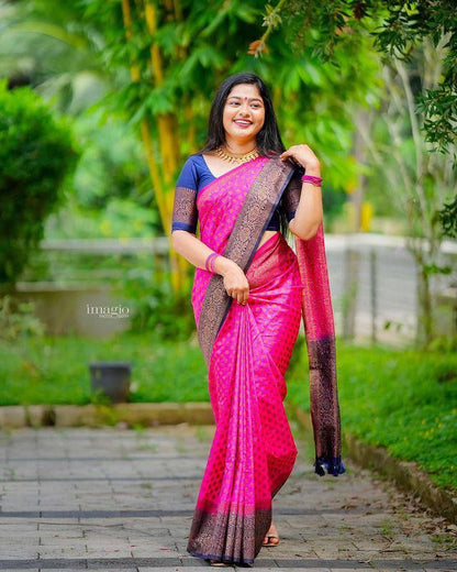 Luxurious Pink Kanjivaram Saree in Soft Silk with a Unique Matching Border