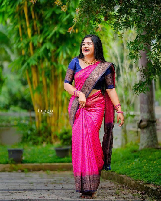 Luxurious Pink Kanjivaram Saree in Soft Silk with a Unique Matching Border