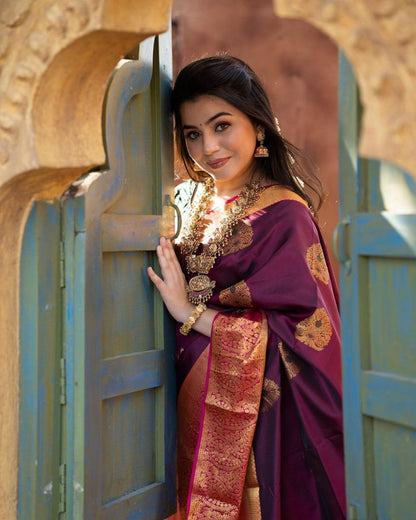 Elegant Wine Kanjivaram Saree in Soft Silk with Stunning Matching Border