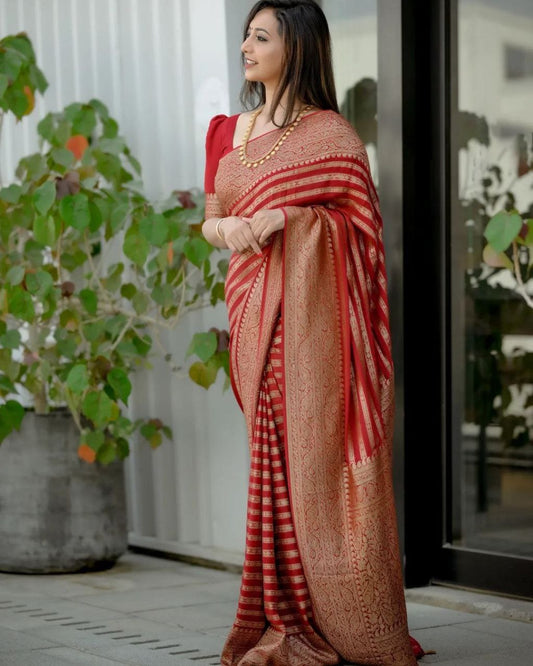 Classic Red Kanjivaram Saree in Soft Silk with Eye-Catching Matching Border