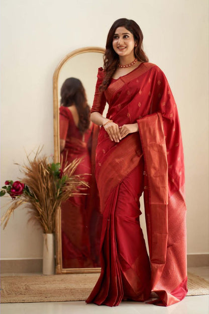 Royal Grace With Red Kanjivaram Silk Saree with Traditional Weaves