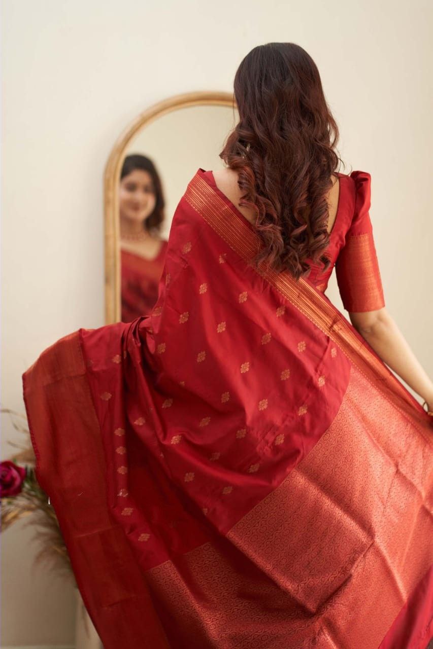 Royal Grace With Red Kanjivaram Silk Saree with Traditional Weaves