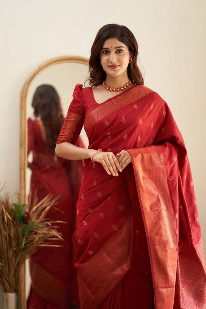 Royal Grace With Red Kanjivaram Silk Saree with Traditional Weaves