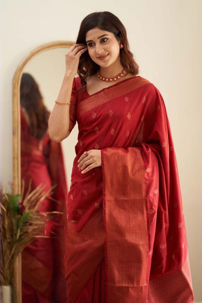 Royal Grace With Red Kanjivaram Silk Saree with Traditional Weaves