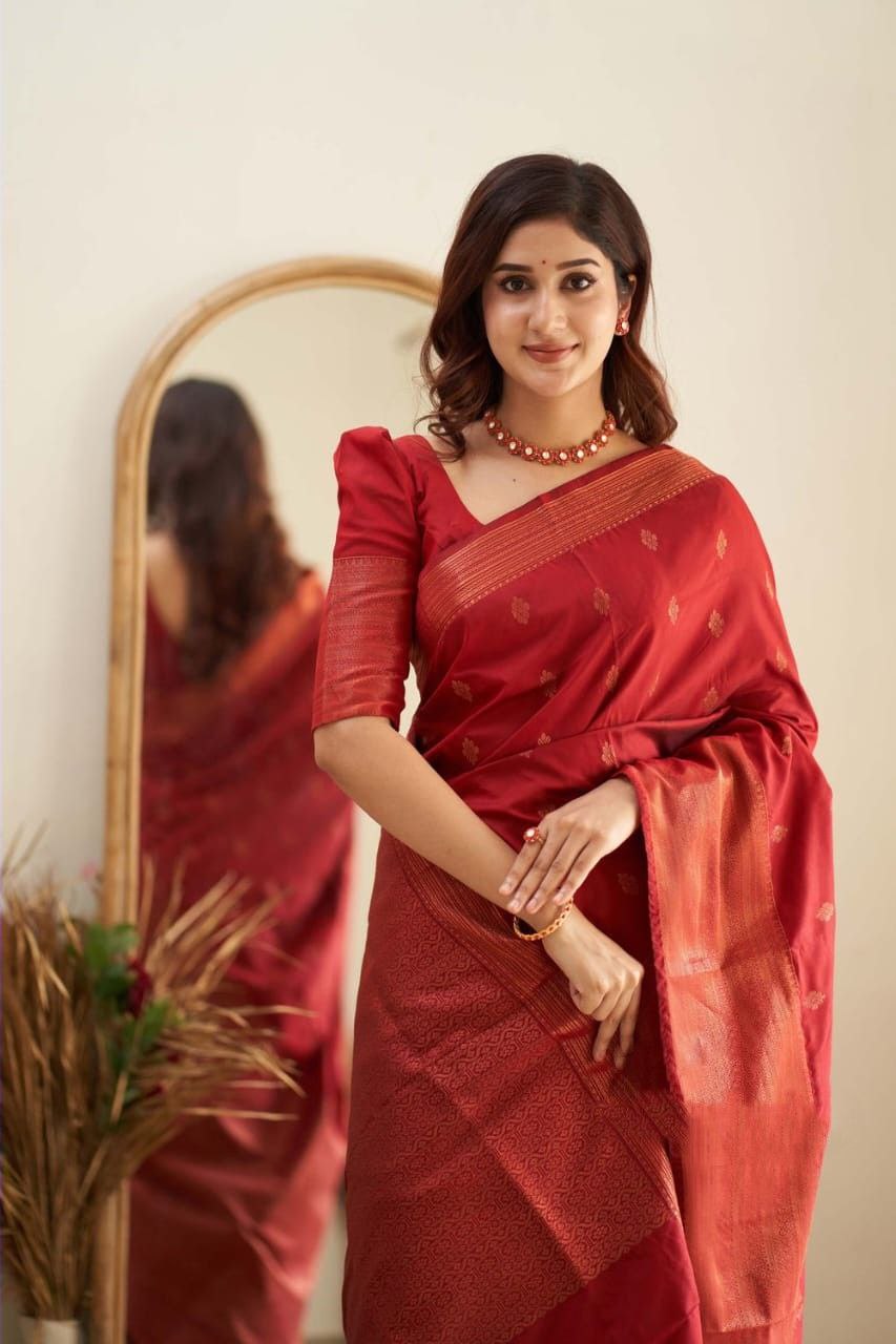 Royal Grace With Red Kanjivaram Silk Saree with Traditional Weaves