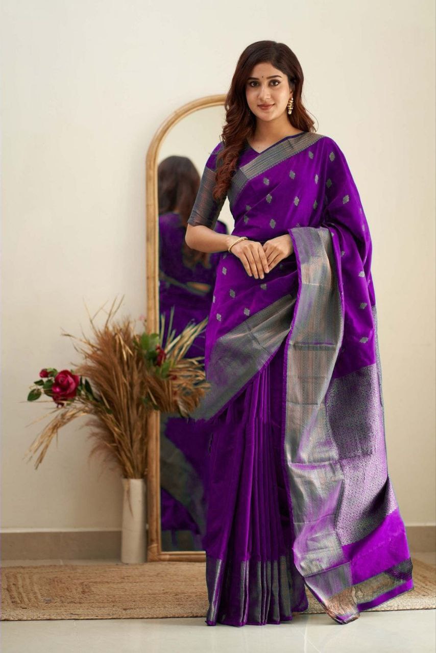 Royal Grace With Purple Kanjivaram Silk Saree with Traditional Weaves