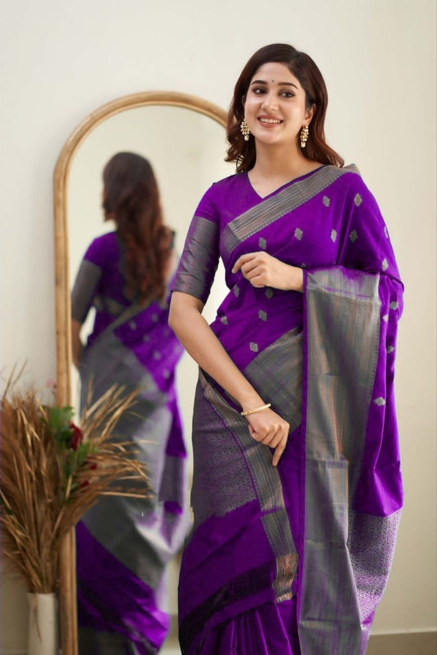 Royal Grace With Purple Kanjivaram Silk Saree with Traditional Weaves