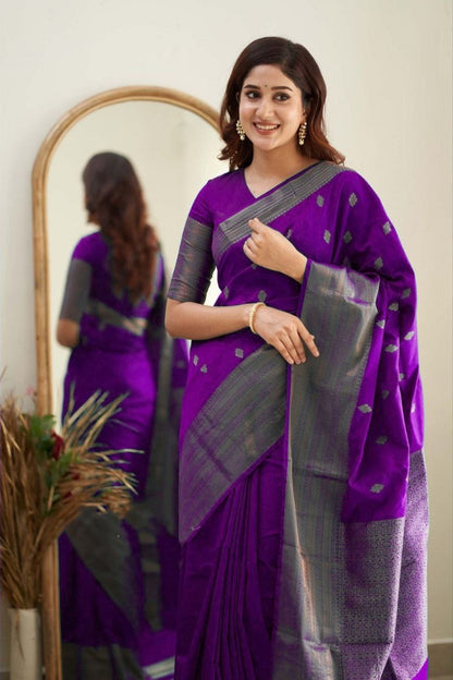 Royal Grace With Purple Kanjivaram Silk Saree with Traditional Weaves