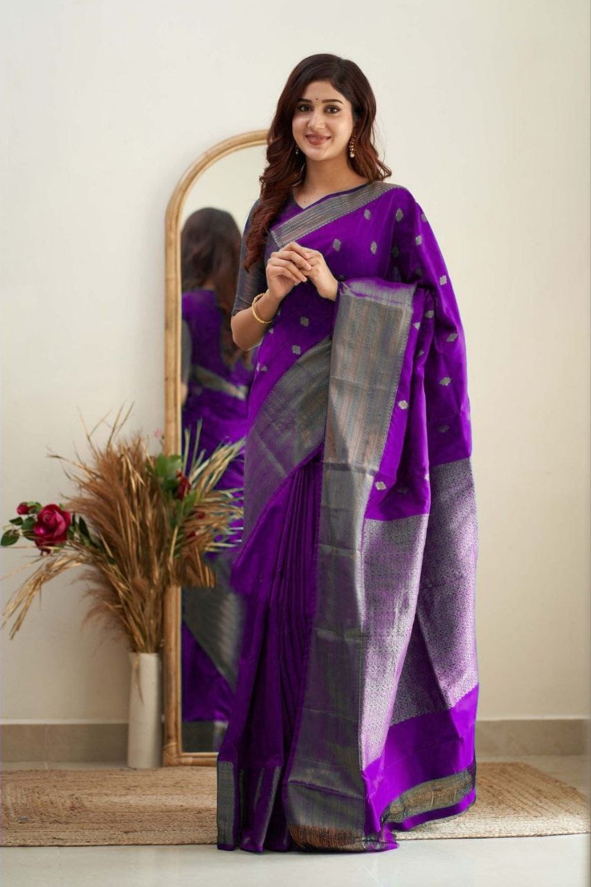 Royal Grace With Purple Kanjivaram Silk Saree with Traditional Weaves