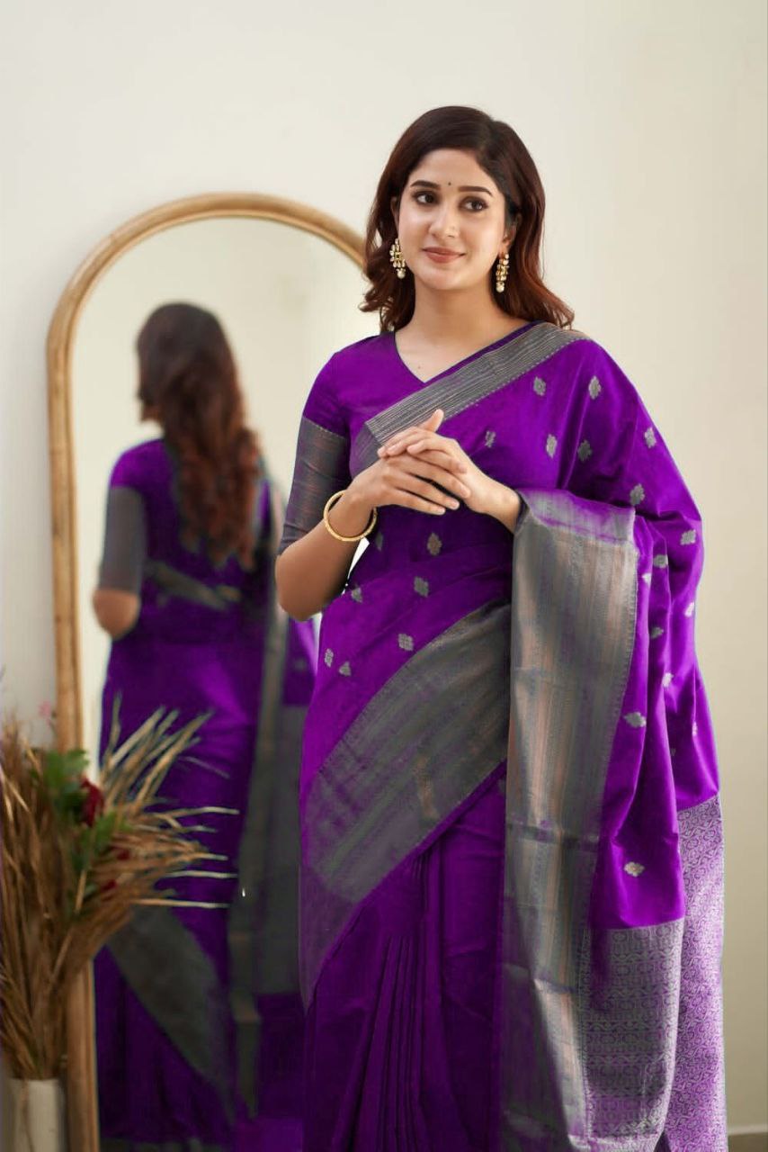 Royal Grace With Purple Kanjivaram Silk Saree with Traditional Weaves