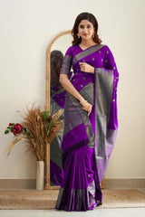 Royal Grace With Purple Kanjivaram Silk Saree with Traditional Weaves