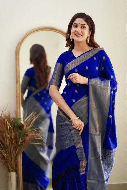 Royal Grace With Royal Blue Kanjivaram Silk Saree with Traditional Weaves