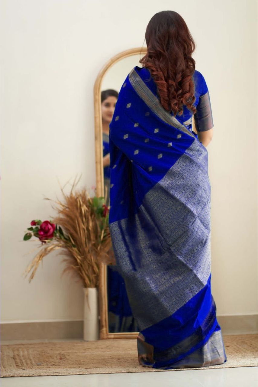 Royal Grace With Royal Blue Kanjivaram Silk Saree with Traditional Weaves