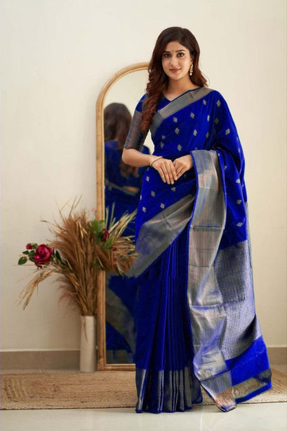 Royal Grace With Royal Blue Kanjivaram Silk Saree with Traditional Weaves