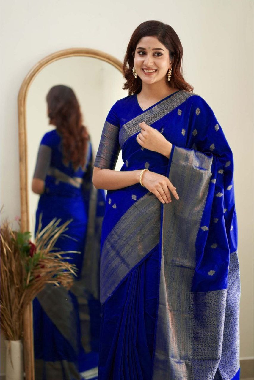 Royal Grace With Royal Blue Kanjivaram Silk Saree with Traditional Weaves