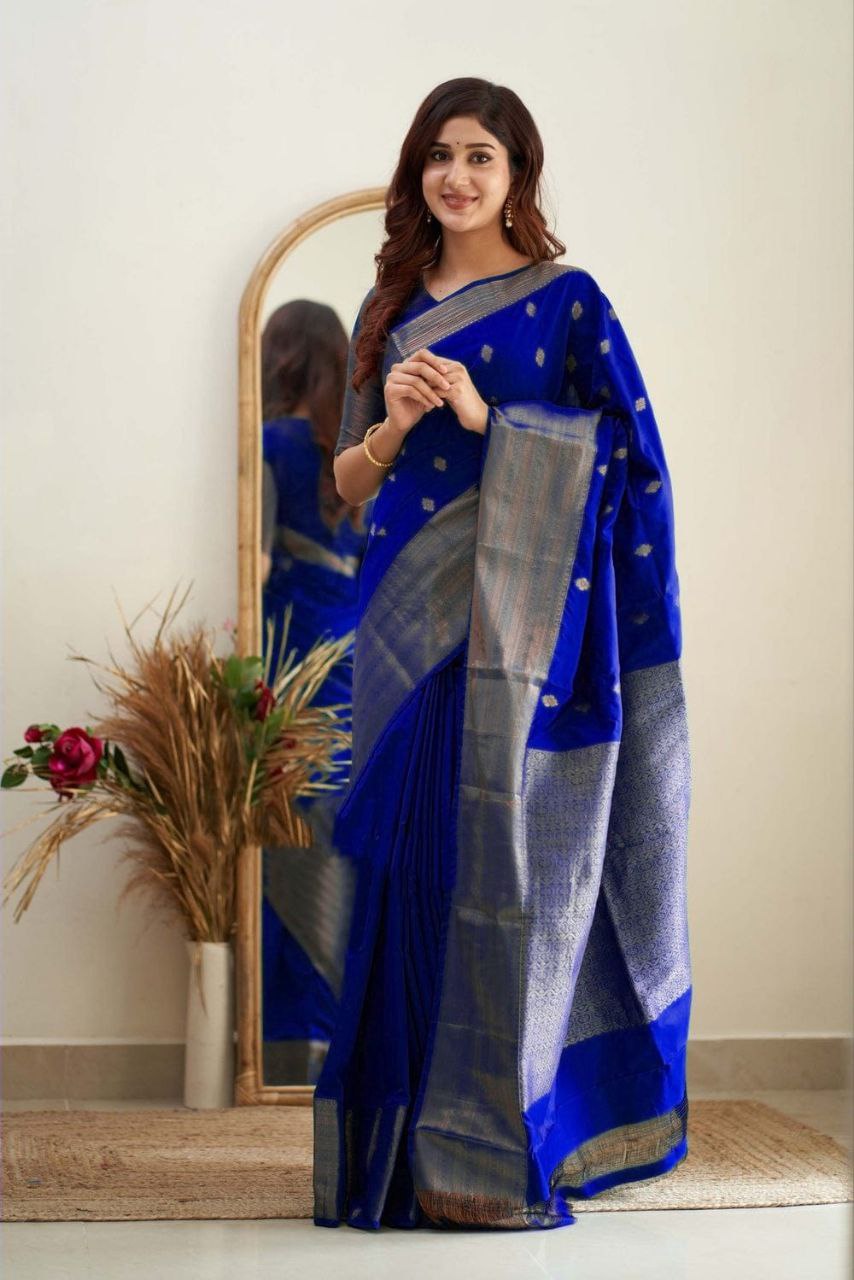 Royal Grace With Royal Blue Kanjivaram Silk Saree with Traditional Weaves