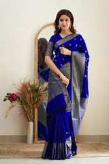 Royal Grace With Royal Blue Kanjivaram Silk Saree with Traditional Weaves