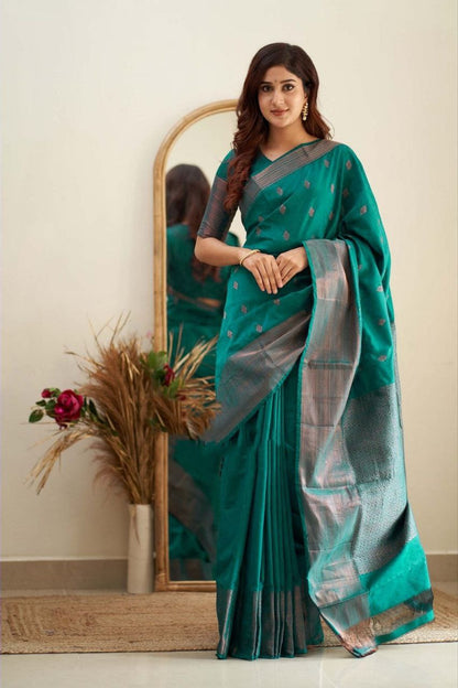 Royal Grace With Rama Kanjivaram Silk Saree with Traditional Weaves