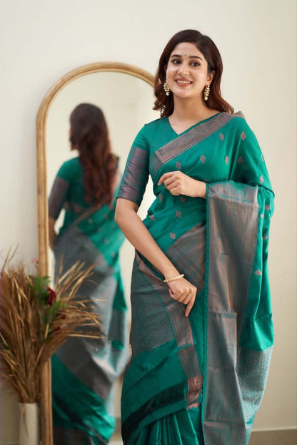 Royal Grace With Rama Kanjivaram Silk Saree with Traditional Weaves