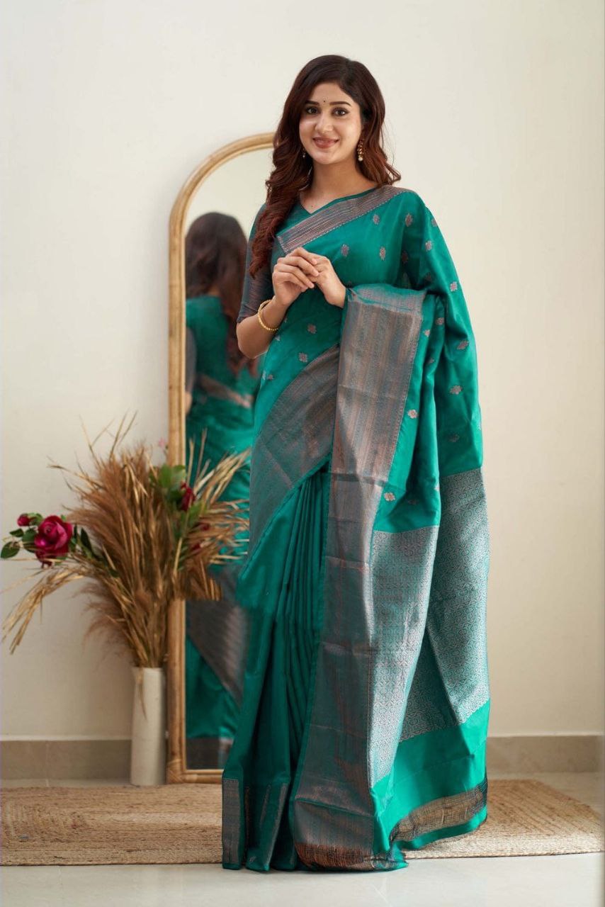 Royal Grace With Rama Kanjivaram Silk Saree with Traditional Weaves