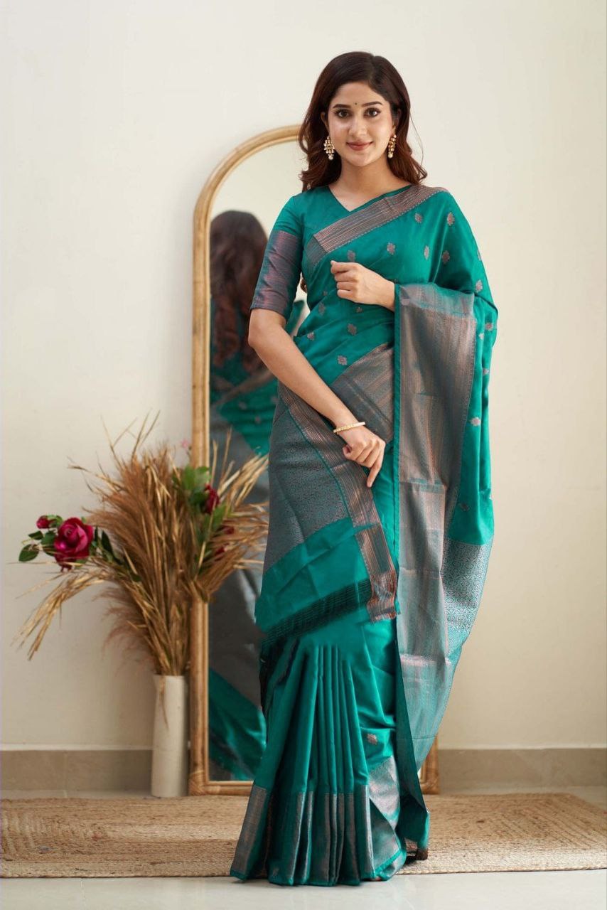 Royal Grace With Rama Kanjivaram Silk Saree with Traditional Weaves