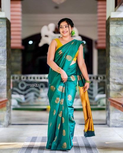 Elegant Rama Kanjivaram Saree in Soft Silk with Contrasting Matching Border