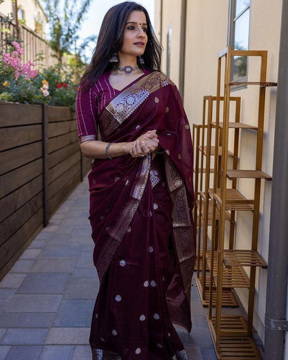 Wine Cotton Saree with Matching Border – A Perfect Blend of Tradition and Style