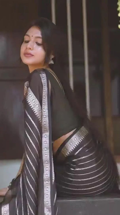 Ethereal Black Cotton Saree with Stylish Border - Perfect for Festive Occasions