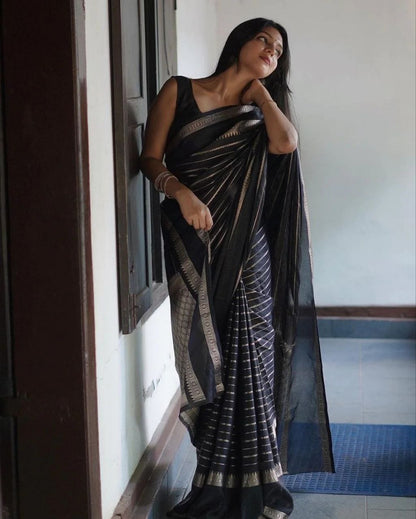 Ethereal Black Cotton Saree with Stylish Border - Perfect for Festive Occasions