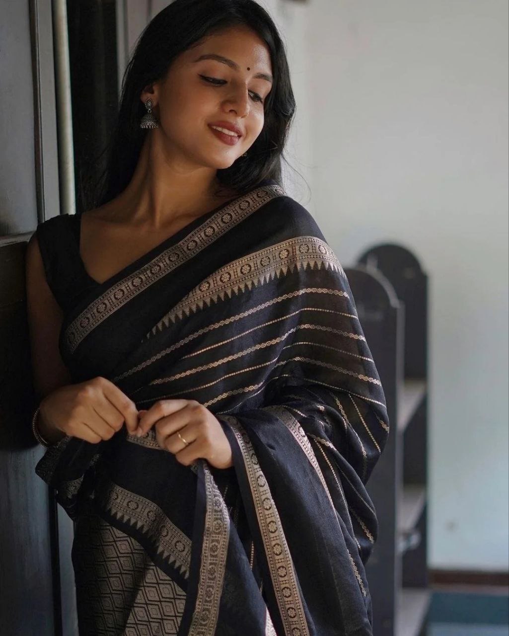 Ethereal Black Cotton Saree with Stylish Border - Perfect for Festive Occasions