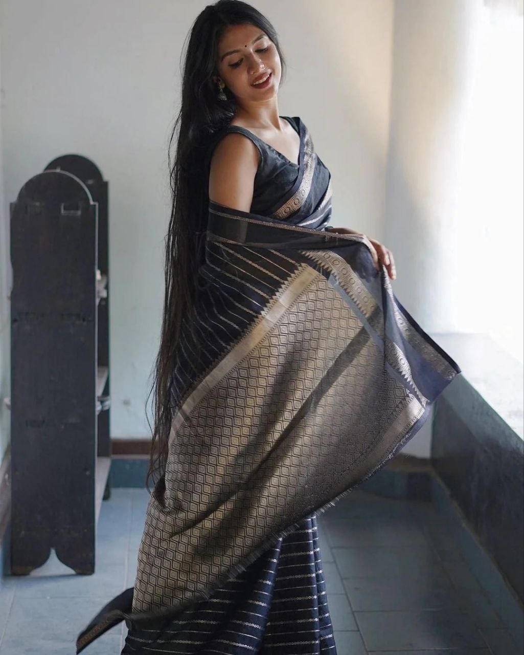 Ethereal Black Cotton Saree with Stylish Border - Perfect for Festive Occasions