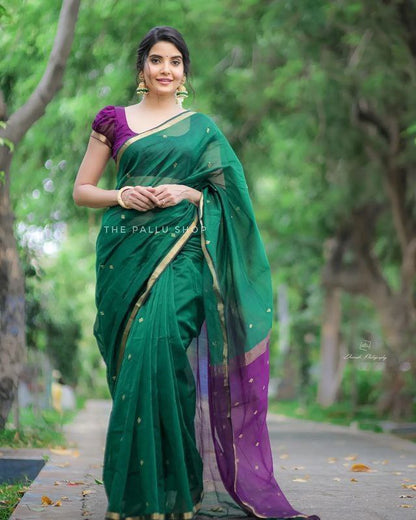 Timeless Green Cotton Saree Featuring a Vibrant Border for Every Occasion